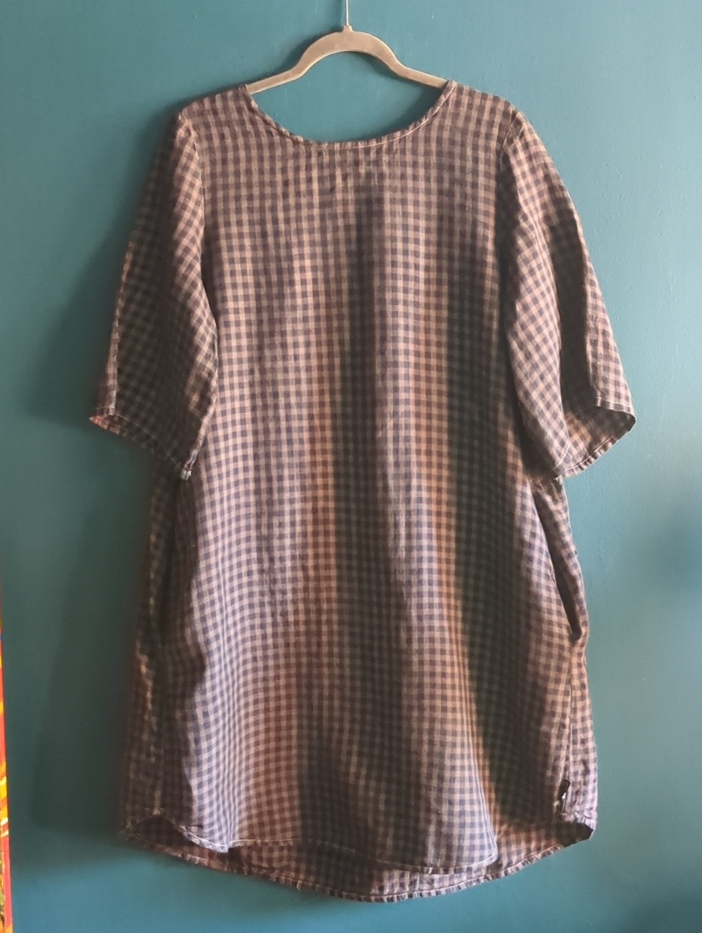100% Linen Tunic Dress By LinenMe Navy/Taupe Gingham
